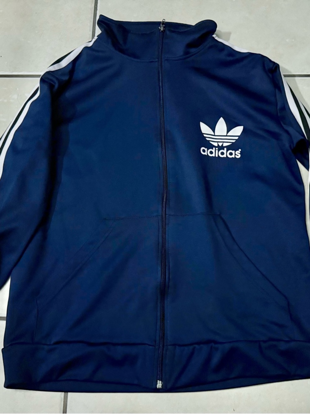 adidas Navy Track Jacket with White Stripes and Trefoil
